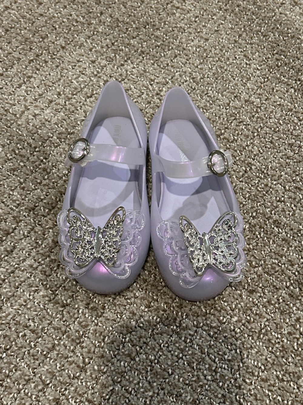 Mini Melissa - Girls' Iridescent Purple Butterfly Mary Jane Shoes